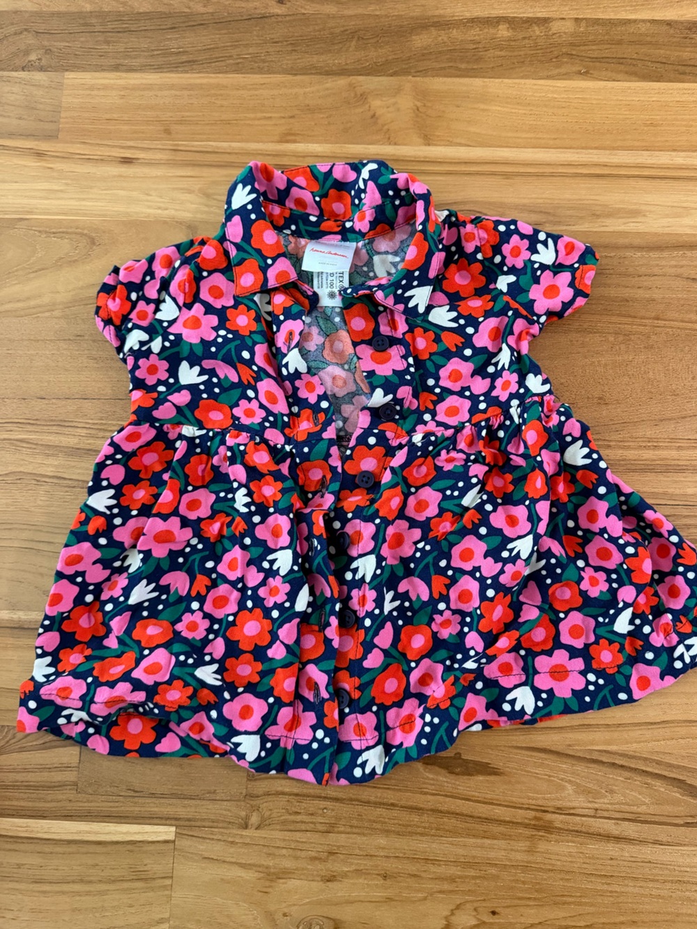 Hanna Andersson Navy Dress with Pink & Red Floral Print